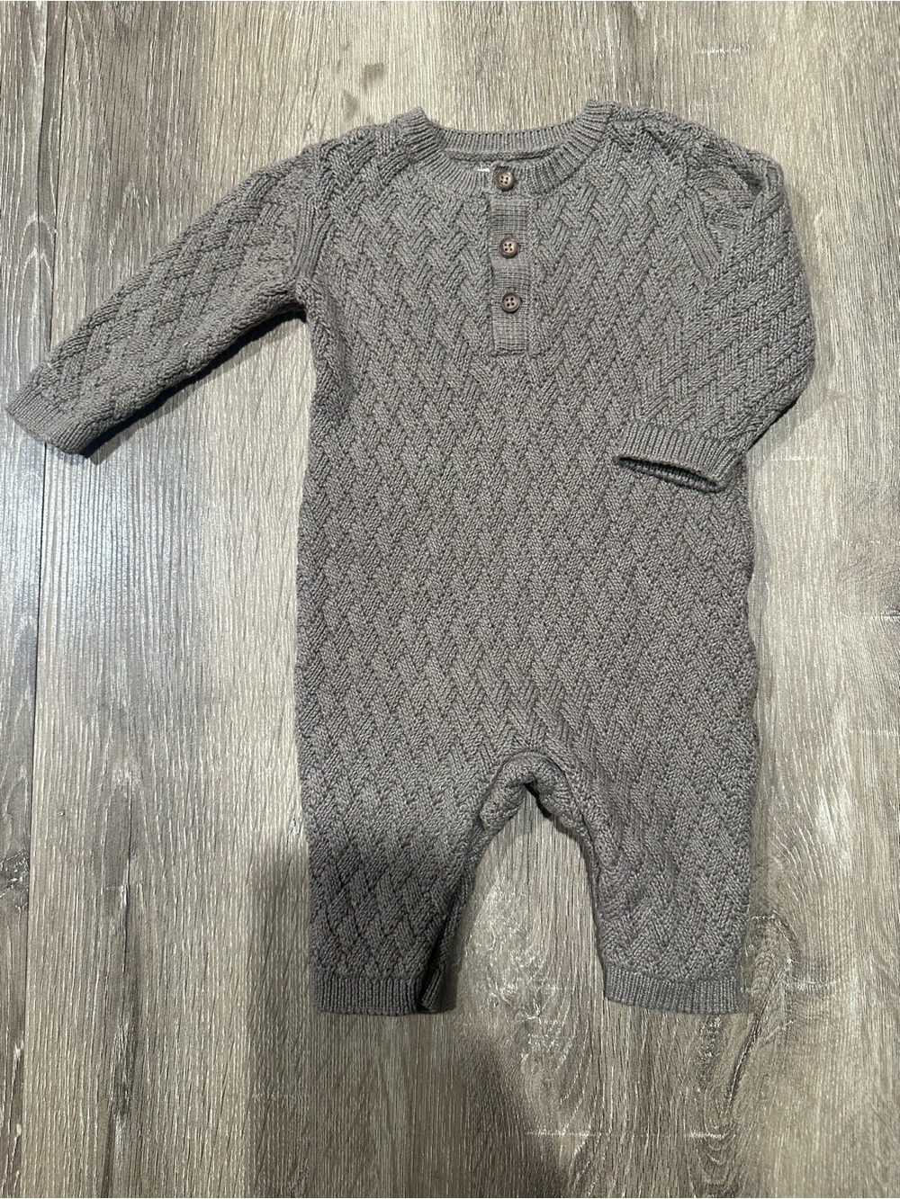 Neutral Brown Knit Baby Bodysuit with Button Placket